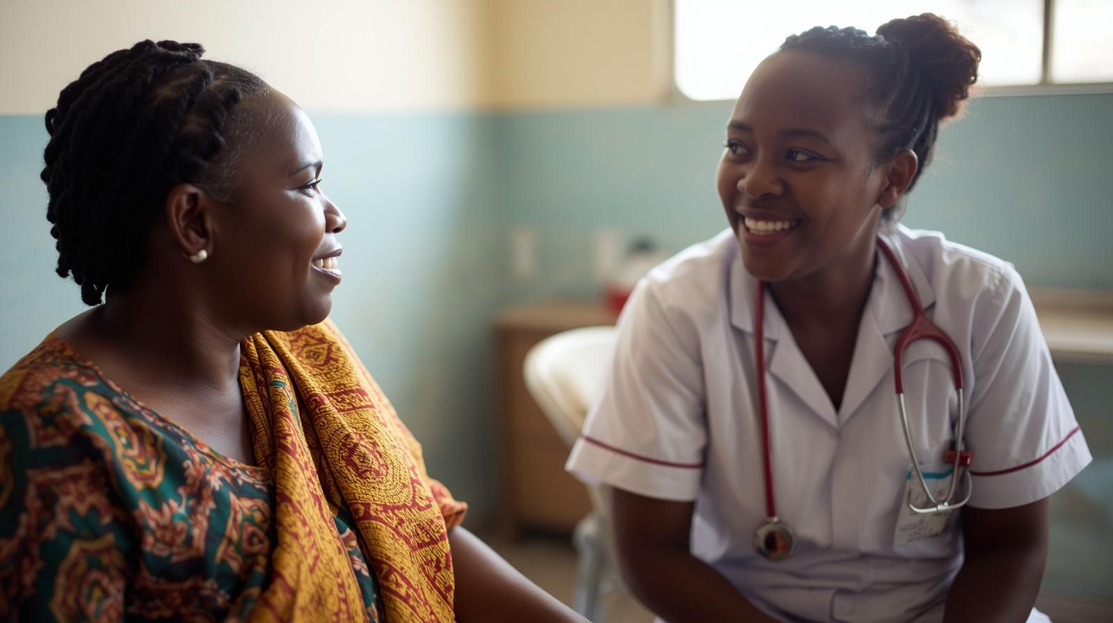 Woman from Malawi aged 30 talking to a nurse