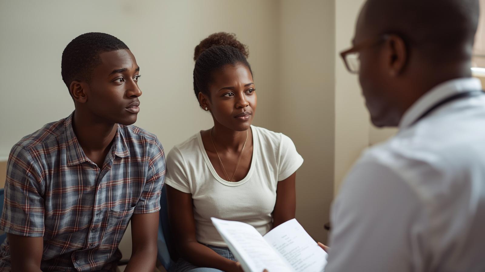 couple from Malawi aged 21 talking to a doctor